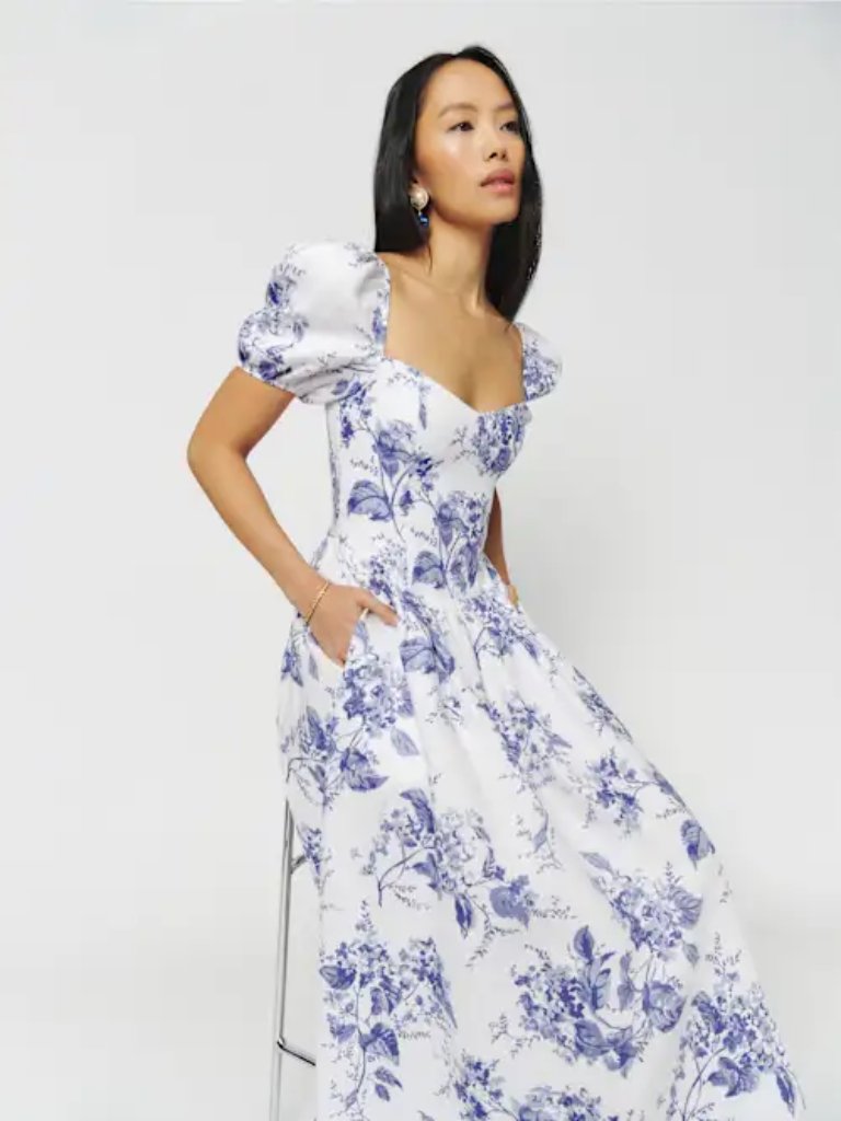 Reformation Davila Linen Dress Lupine - Size 12
